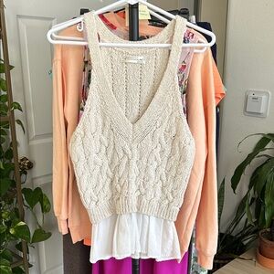 Anthropologie Cream Cable Knit Cropped Tank